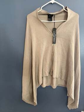 UBU Pack Your Personality V-Neck Button-Front Knit Poncho Sweater Cardigan Taupe